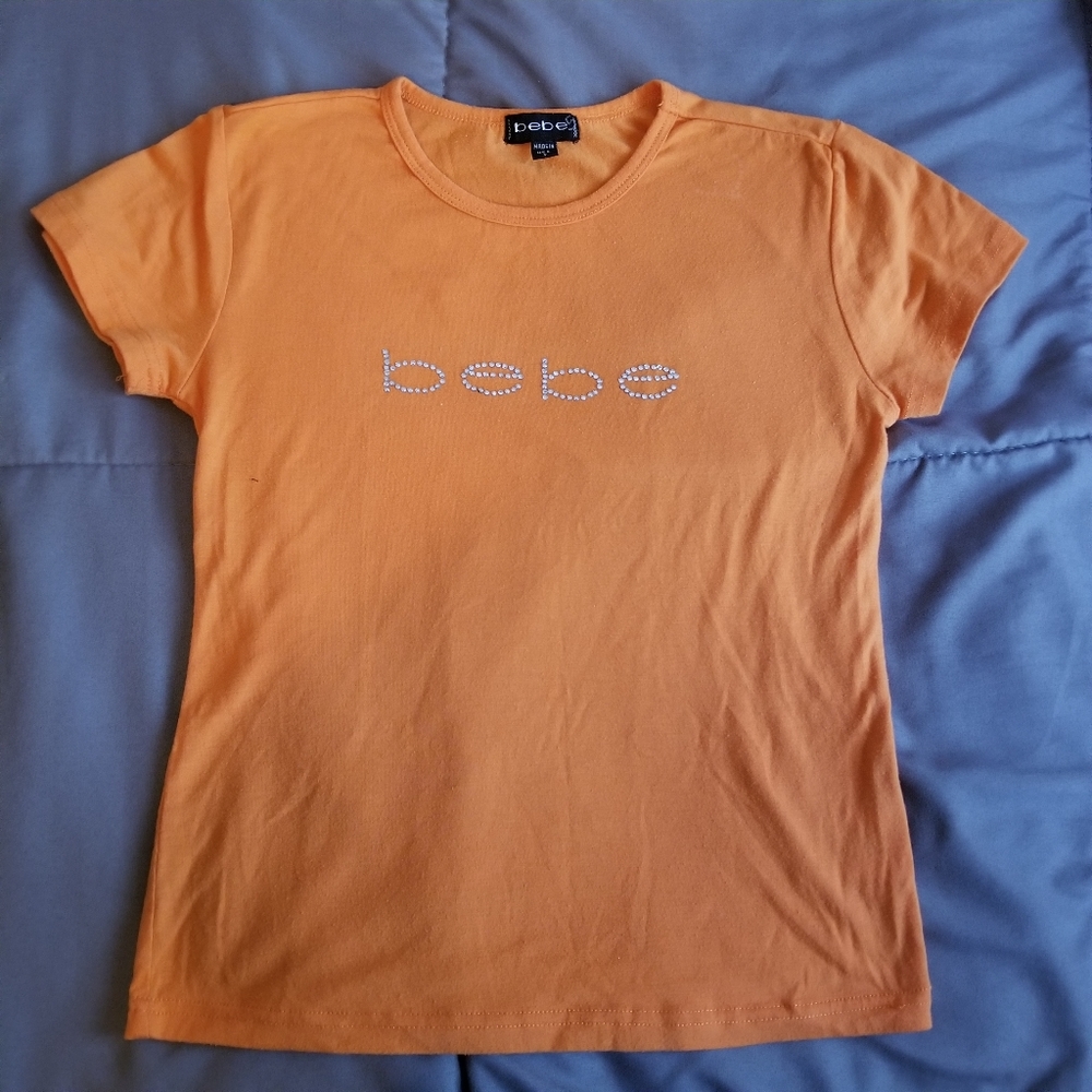 bebe Orange Crop Top Baby Tee y2k 00s style Sz Sm